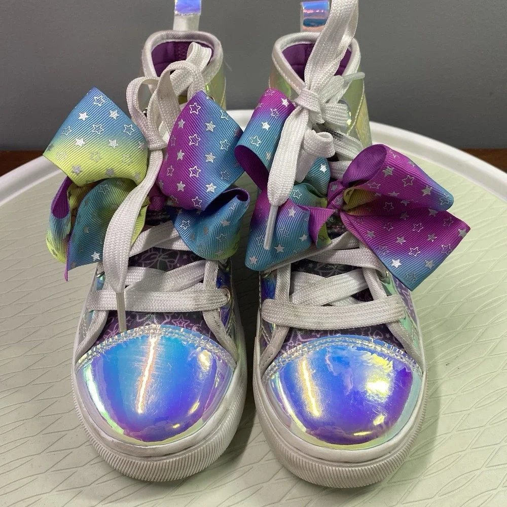 Girls Jojo Siwa Shoes Sneakers size 2US‎ Over the Rainbow Metallic Stars Bow